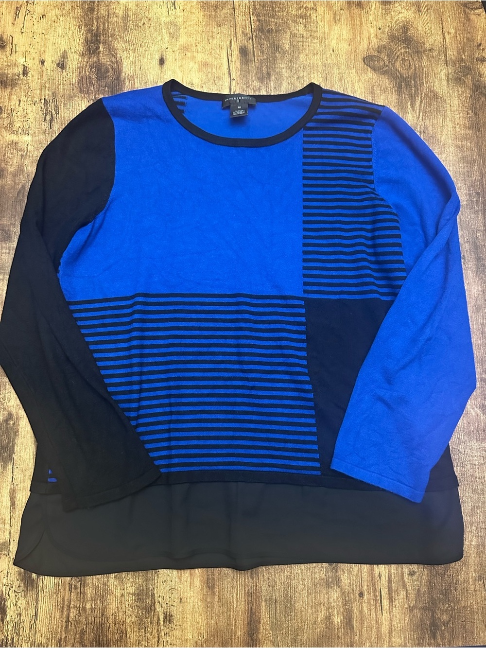 Investments ll Women’s Blue and Black Long-Sleeve Knit Tunic Top - 1X